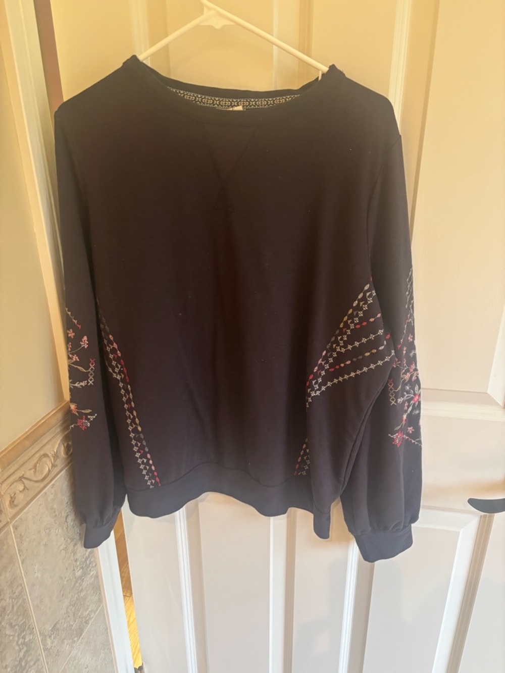 Knox Rose Black Top with Pink & White Embroidered Trim